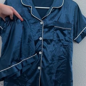 Blue Satin Silk Pj Set